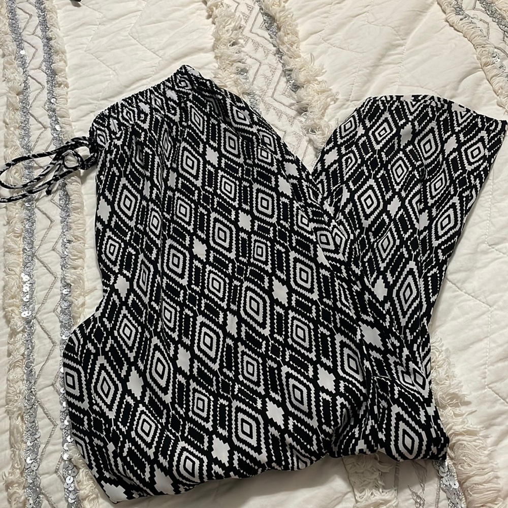 black and white‎ stretchy geometric pattern pants
